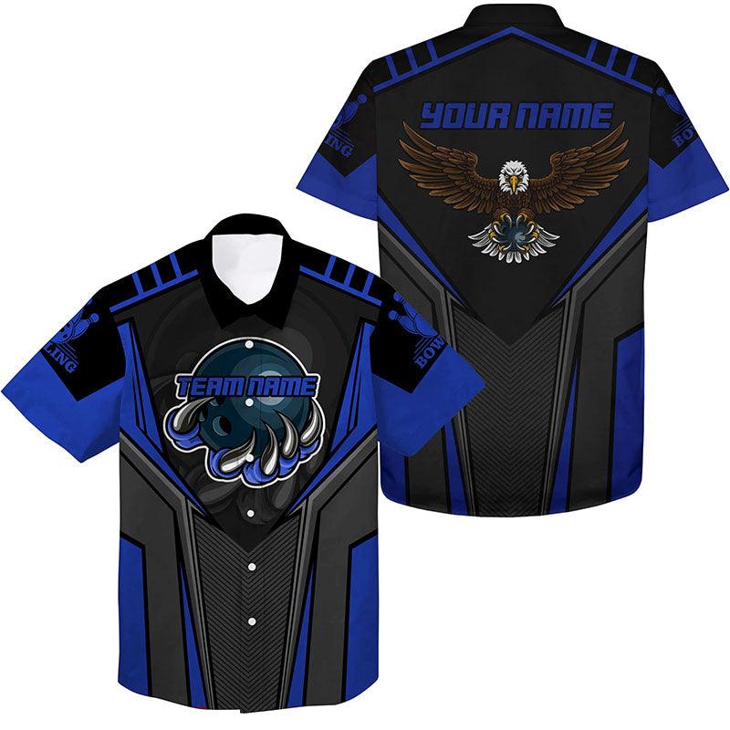Bowling Eagle Custom Name And Team Name Hawaiian Shirt, Blue Black Bowling Personalized Hawaiian Shirts For Men Women, Team, Bowling Lovers, Bowlers - Amzanimalsgift