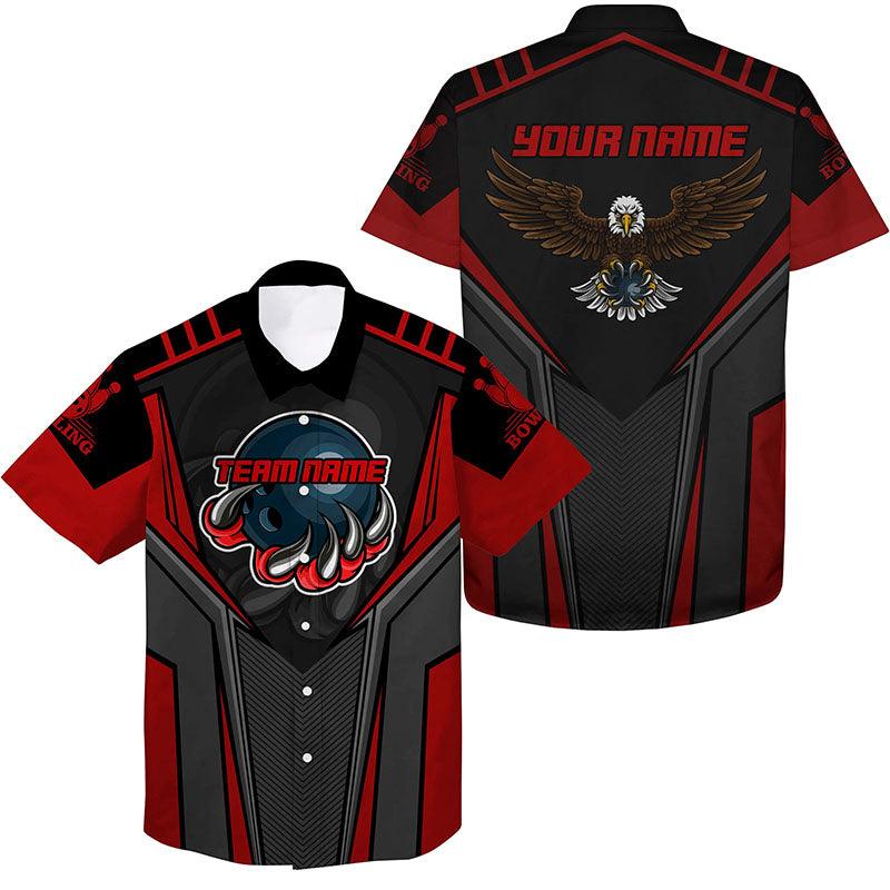 Bowling Eagle Custom Name And Team Name Hawaiian Shirt, Red Black Bowling Personalized Hawaiian Shirts For Men Women, Team, Bowling Lovers, Bowlers - Amzanimalsgift