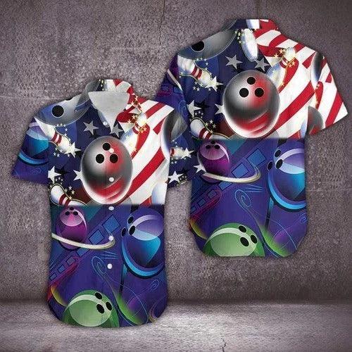 Bowling Hawaiian Shirt, American Flag Bowling Aloha Hawaiian Shirts For Men and Women - Gift For Bowling Lovers, Friend, Family - Amzanimalsgift