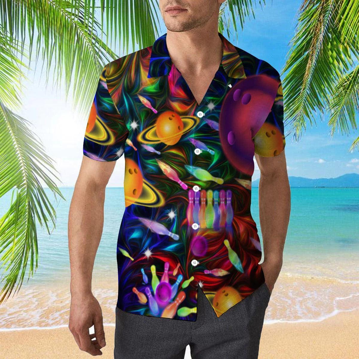 Bowling Hawaiian Shirt, Awesome Bowling In Space Colorful Neon Light Aloha Hawaiian Shirts For Men and Women - Gift For Bowling Lovers, Friend, Family - Amzanimalsgift