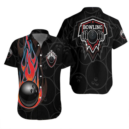 Bowling Hawaiian Shirt, Black Bowling With Fire Black Aloha Hawaiian Shirts For Men and Women - Gift For Bowling Lovers, Friend, Family - Amzanimalsgift