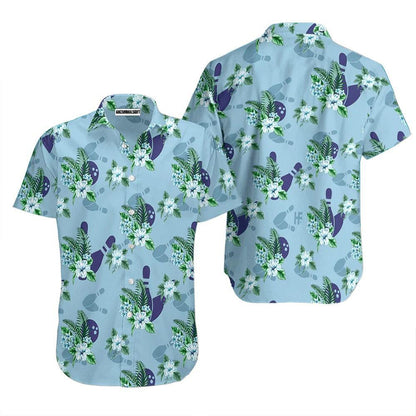 Bowling Hawaiian Shirt, Blue Bowling Ball And Pin Tropical Blue Aloha Hawaiian Shirts For Men and Women - Gift For Bowling Lovers, Friend, Family - Amzanimalsgift