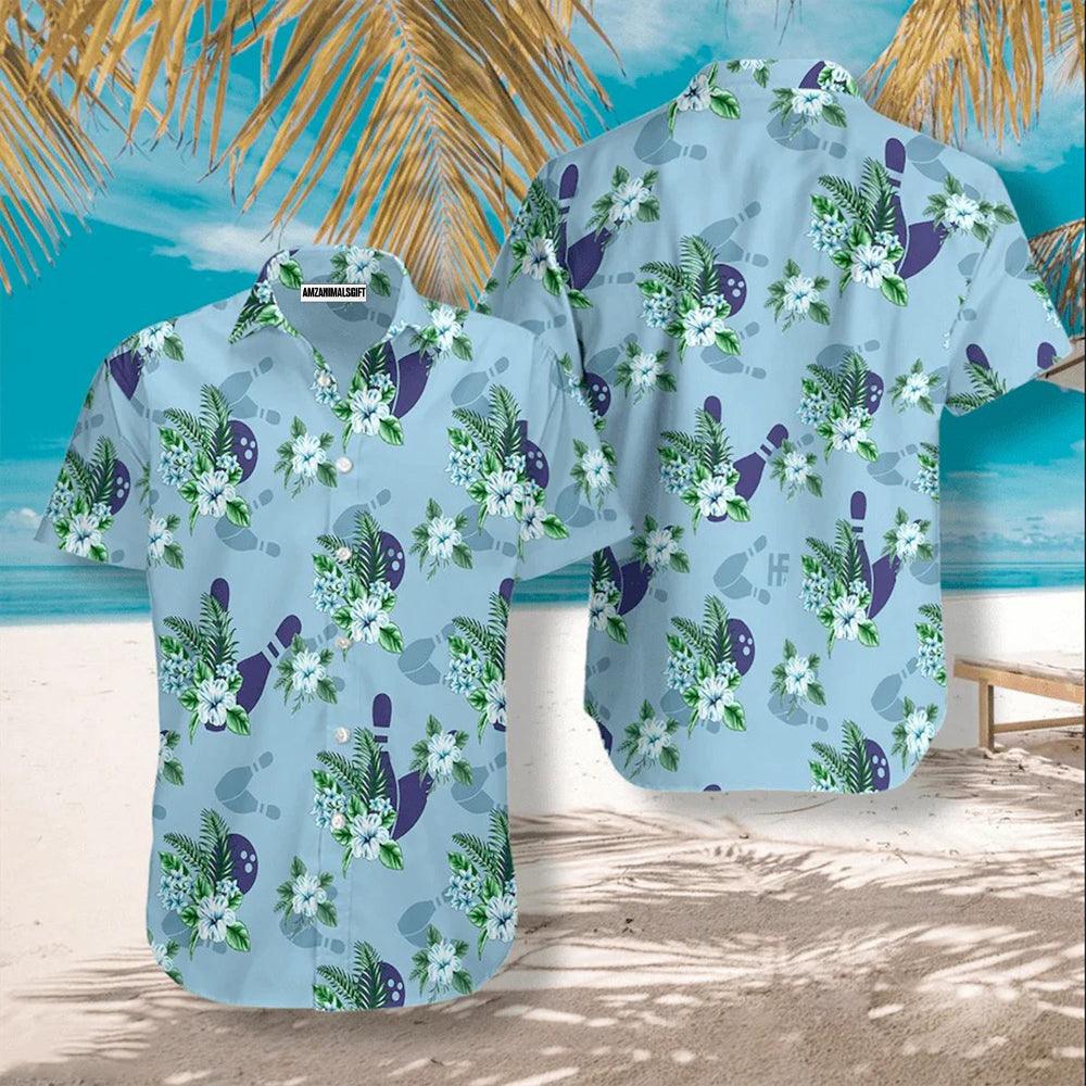 Bowling Hawaiian Shirt, Blue Bowling Ball And Pin Tropical Blue Aloha Hawaiian Shirts For Men and Women - Gift For Bowling Lovers, Friend, Family - Amzanimalsgift