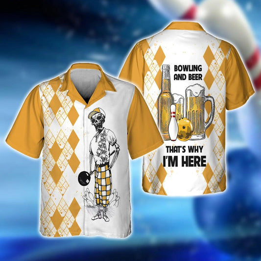 Bowling Hawaiian Shirt -Bowling And Beer That's Why I'm Here Aloha Hawaiian Shirt - Gift For Friend, Family, Bowling Lovers - Amzanimalsgift