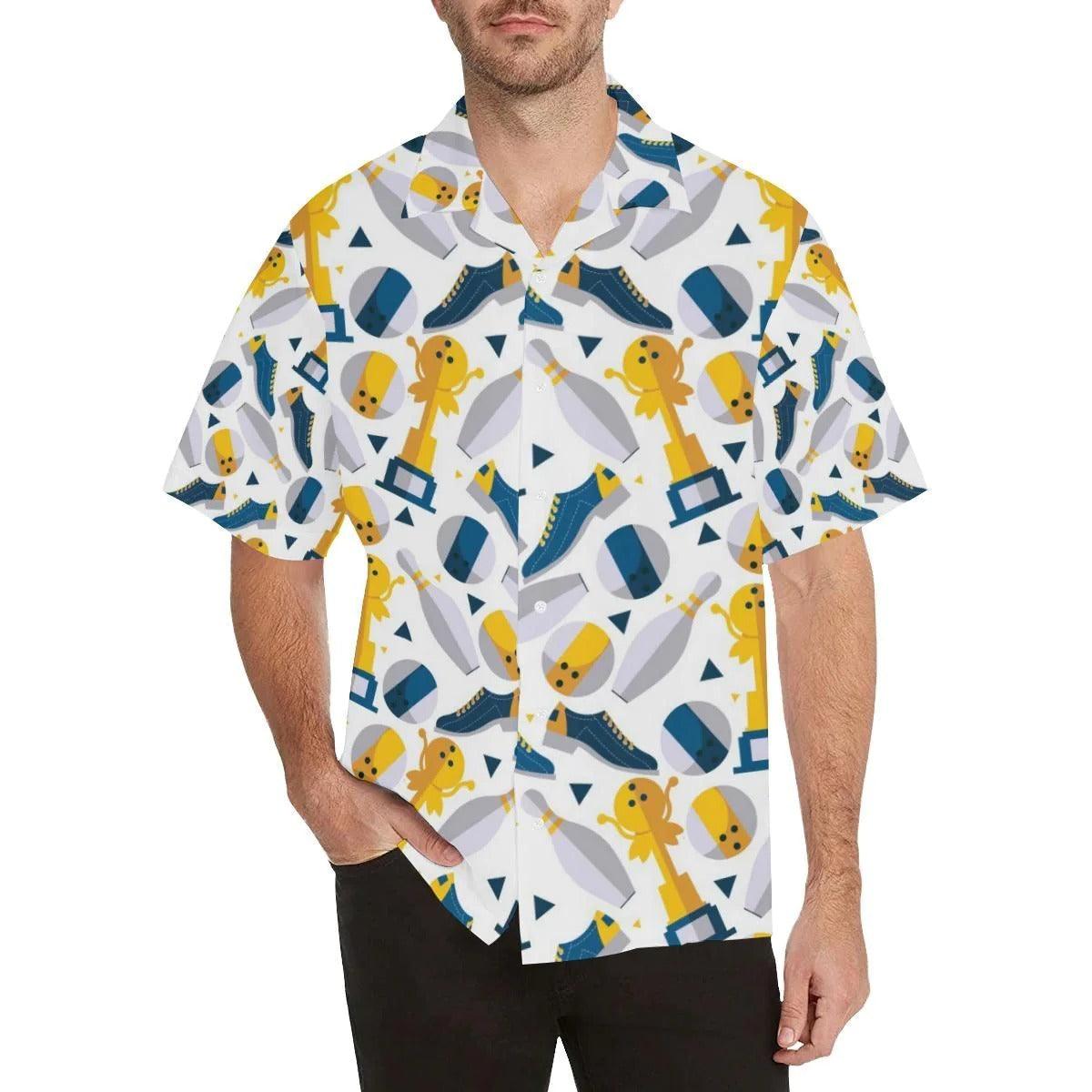 Bowling Hawaiian Shirt, Bowling Ball And Shoes Pattern White Aloha Hawaiian Shirts For Men and Women - Gift For Bowling Lovers, Friend, Family - Amzanimalsgift