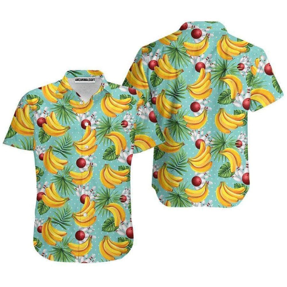 Bowling Hawaiian Shirt, Bowling Bananas Tropical Palm Leaves Pattern Green Hawaiian Shirts For Men and Women - Gift For Bowling Lovers, Friend, Family - Amzanimalsgift