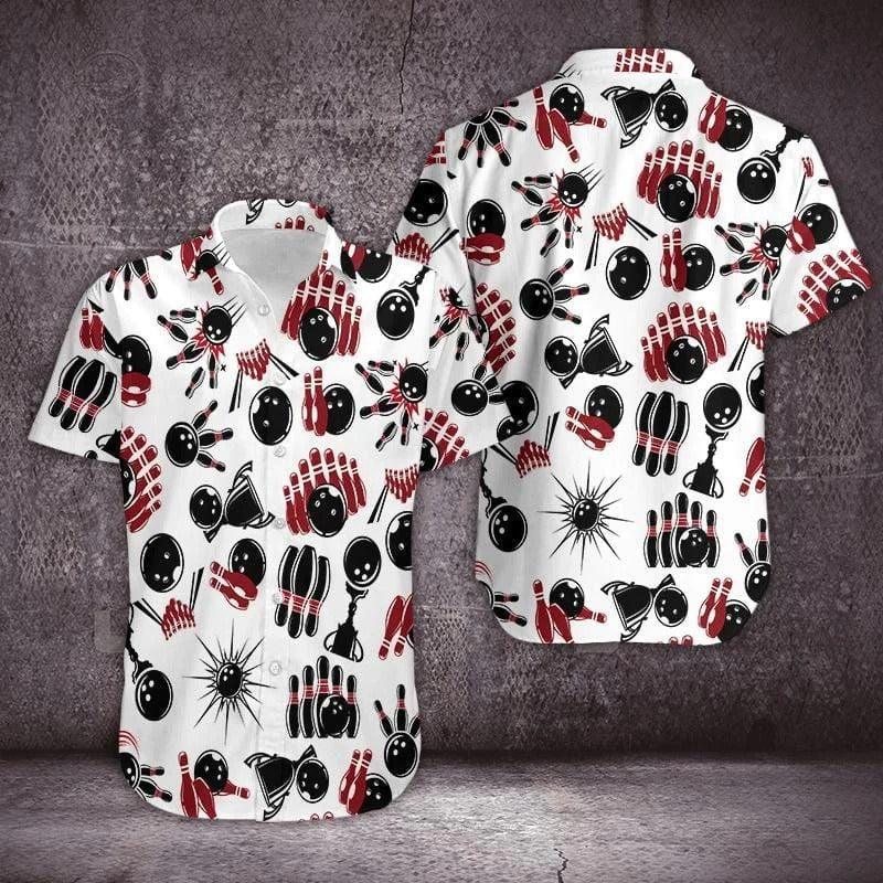 Bowling Hawaiian Shirt, Bowling Black And Red White Aloha Hawaiian Shirts For Men and Women - Gift For Bowling Lovers, Friend, Family - Amzanimalsgift