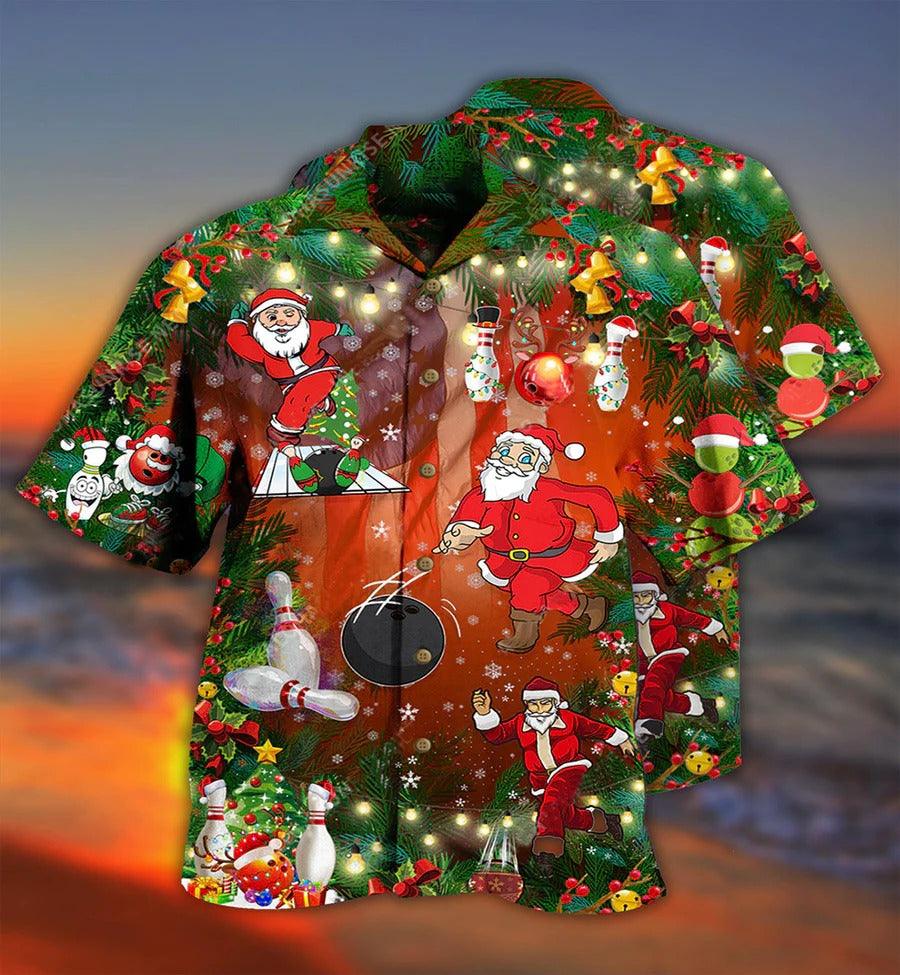 Bowling Hawaiian Shirt, Bowling Christmas Hawaiian Shirt, Bowling With Santa Claus Aloha Shirt - Perfect Gift For Christmas, Bowling Lovers - Amzanimalsgift