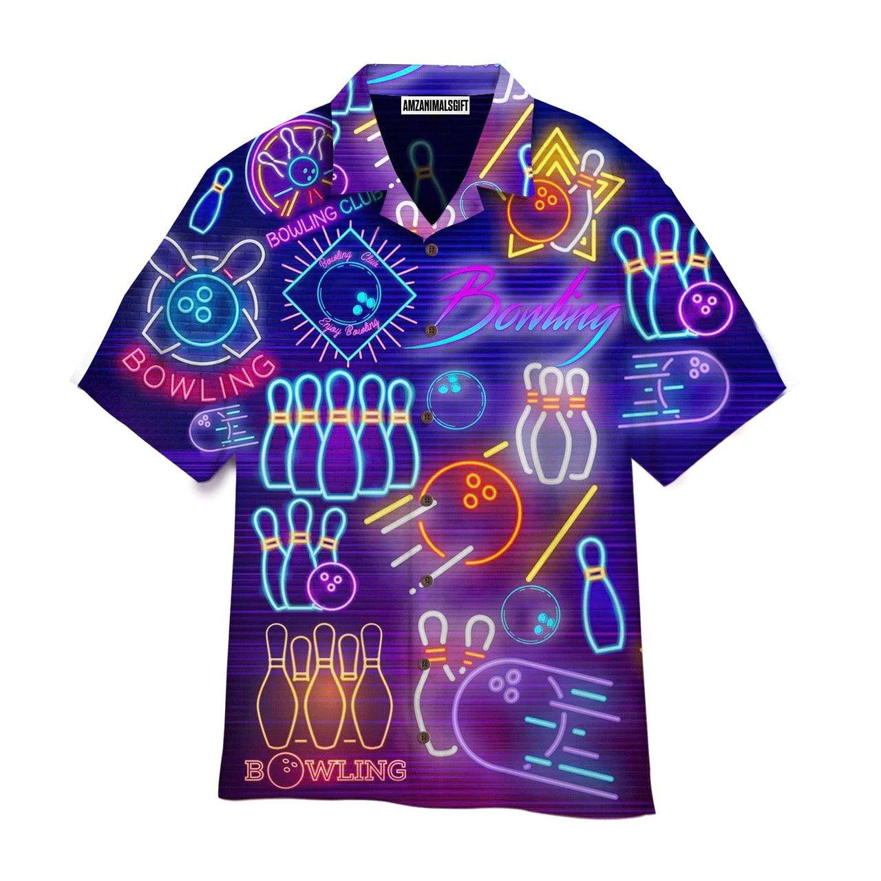 Bowling Hawaiian Shirt, Bowling Club Neon Pattern Aloha Hawaiian Shirts For Men and Women - Gift For Bowling Lovers, Friend, Family - Amzanimalsgift