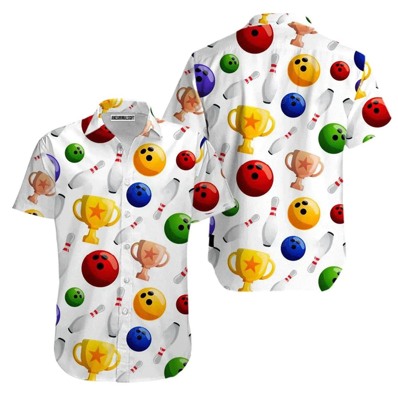 Bowling Hawaiian Shirt, Bowling Colorful And Cup White Aloha Hawaiian Shirts For Men and Women - Gift For Bowling Lovers, Friend, Family - Amzanimalsgift
