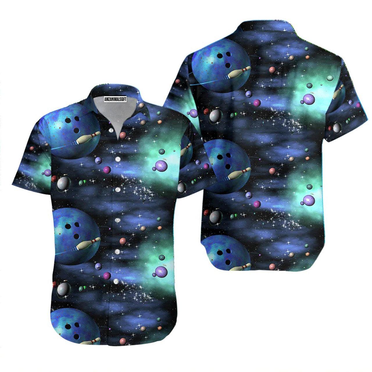 Bowling Hawaiian Shirt, Bowling Galaxy The Universe Aloha Hawaiian Shirts For Men and Women - Gift For Bowling Lovers, Friend, Family - Amzanimalsgift