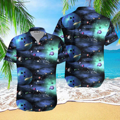 Bowling Hawaiian Shirt, Bowling Galaxy The Universe Aloha Hawaiian Shirts For Men and Women - Gift For Bowling Lovers, Friend, Family - Amzanimalsgift