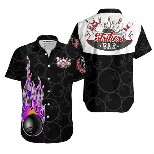 Bowling Hawaiian Shirt, Bowling In Fire Pattern Strikers Bar Black Aloha Hawaiian Shirts For Men and Women - Gift For Bowling Lovers, Friend, Family - Amzanimalsgift