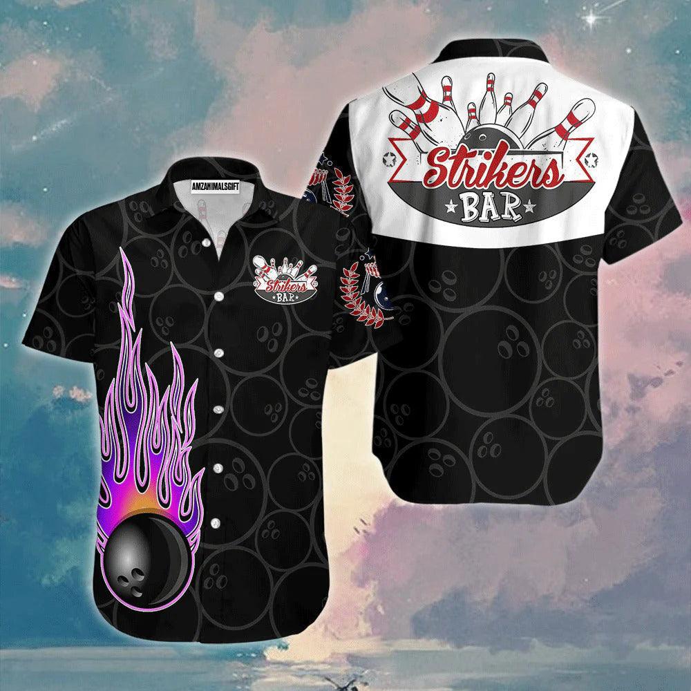 Bowling Hawaiian Shirt, Bowling In Fire Pattern Strikers Bar Black Aloha Hawaiian Shirts For Men and Women - Gift For Bowling Lovers, Friend, Family - Amzanimalsgift