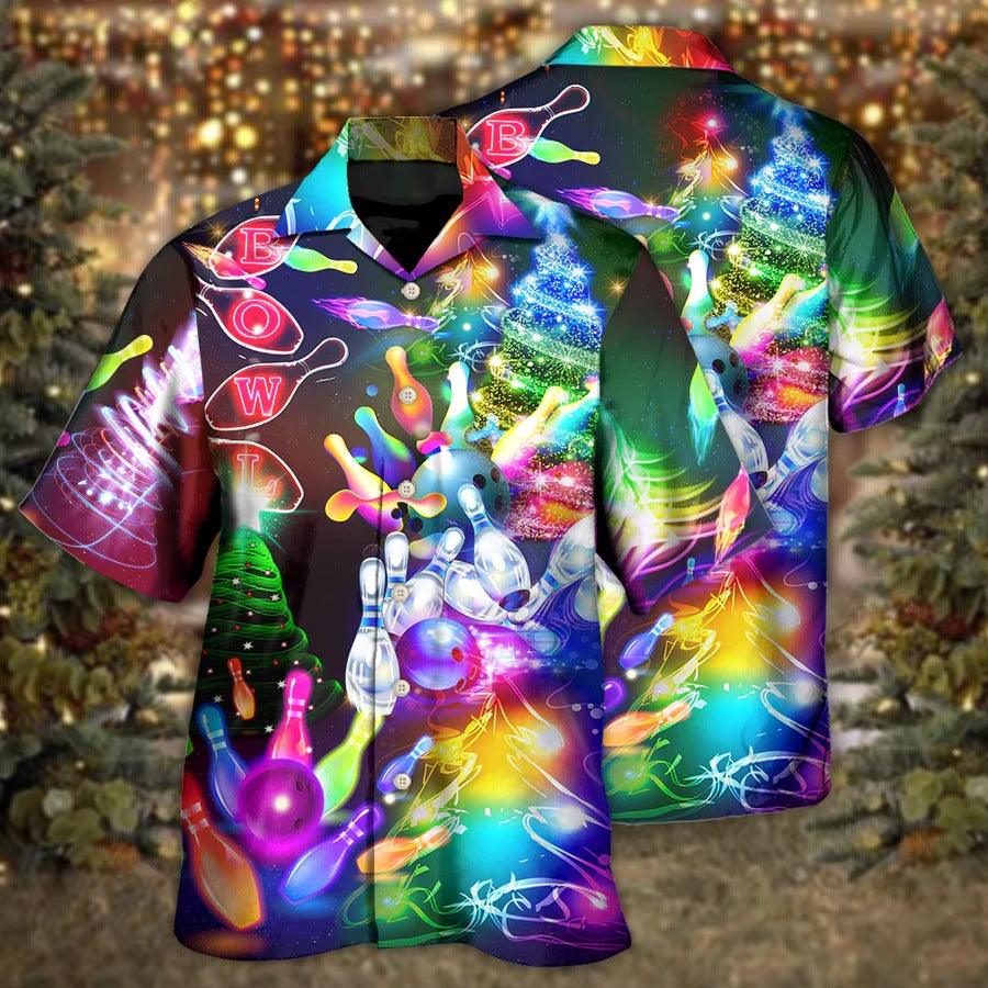 Bowling Hawaiian Shirt, Bowling Merry Christmas Hawaiian Shirt, Bowling Christmas Tree Aloha Shirt For Men - Perfect Gift For Bowling Lovers, Bowlers - Amzanimalsgift