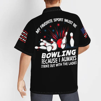 Bowling Hawaiian Shirt, Bowling My Favorite Sport Black Aloha Hawaiian Shirts For Men and Women - Gift For Bowling Lovers, Friend, Family - Amzanimalsgift