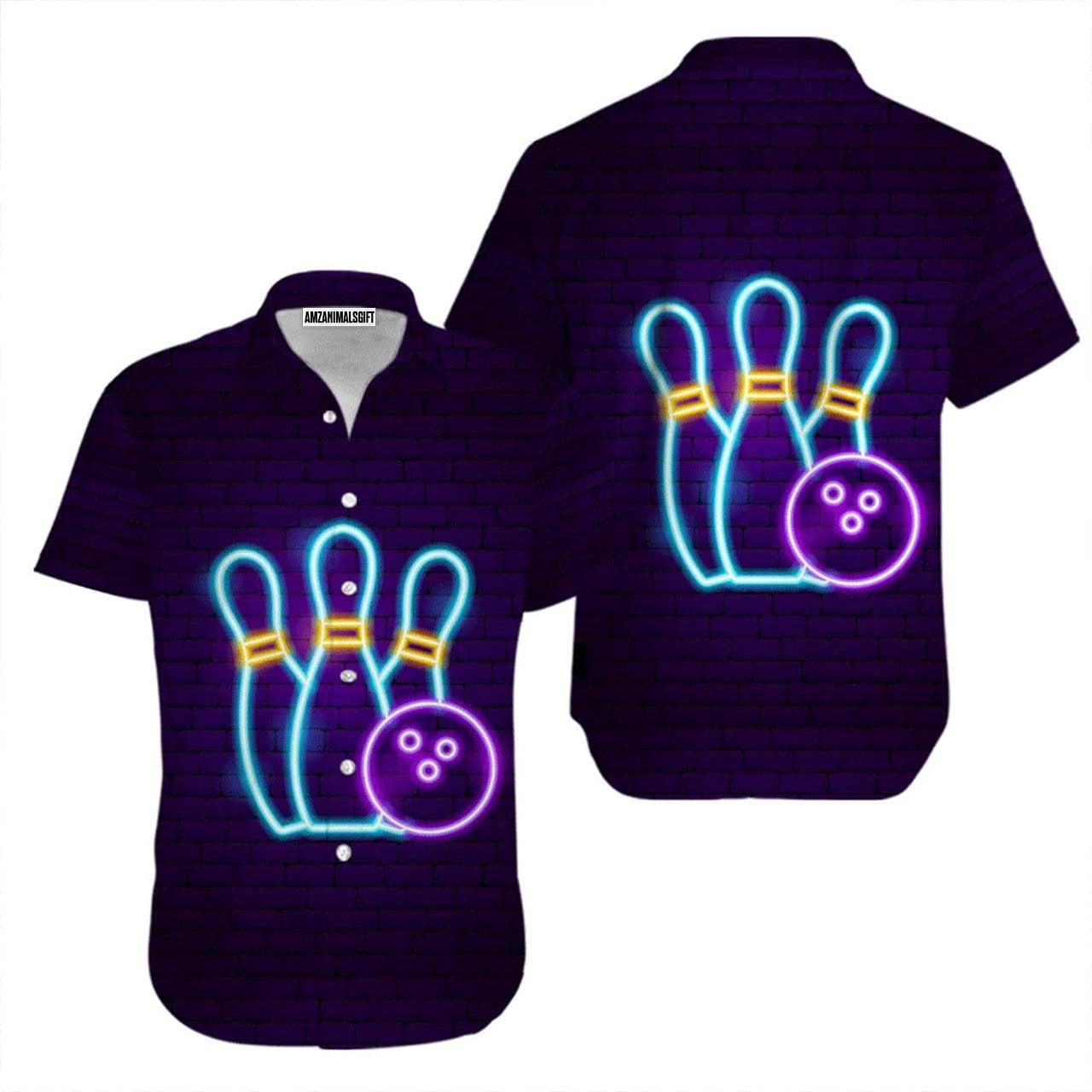 Bowling Hawaiian Shirt, Bowling Neon Purple Aloha Hawaiian Shirts For Men and Women - Gift For Bowling Lovers, Friend, Family - Amzanimalsgift