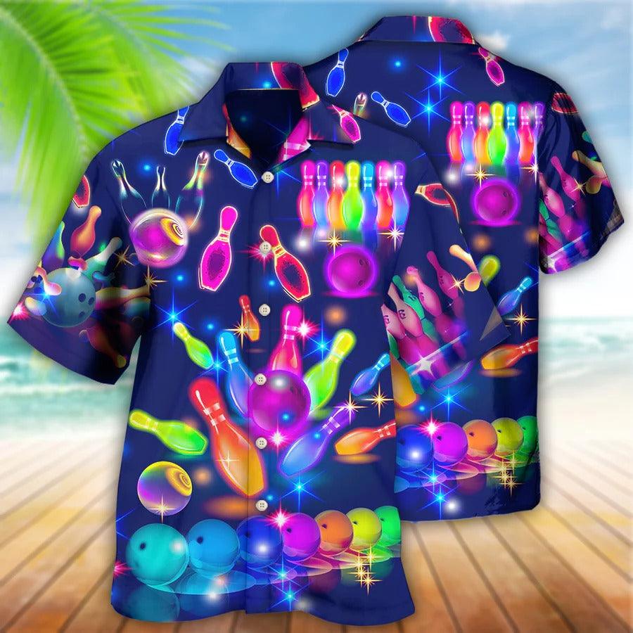 Bowling Hawaiian Shirt, Bowling Neon Style Hawaiian Shirt, Bowling Roll Aloha Shirt For Men - Perfect Gift For Bowling Lovers, Bowlers - Amzanimalsgift