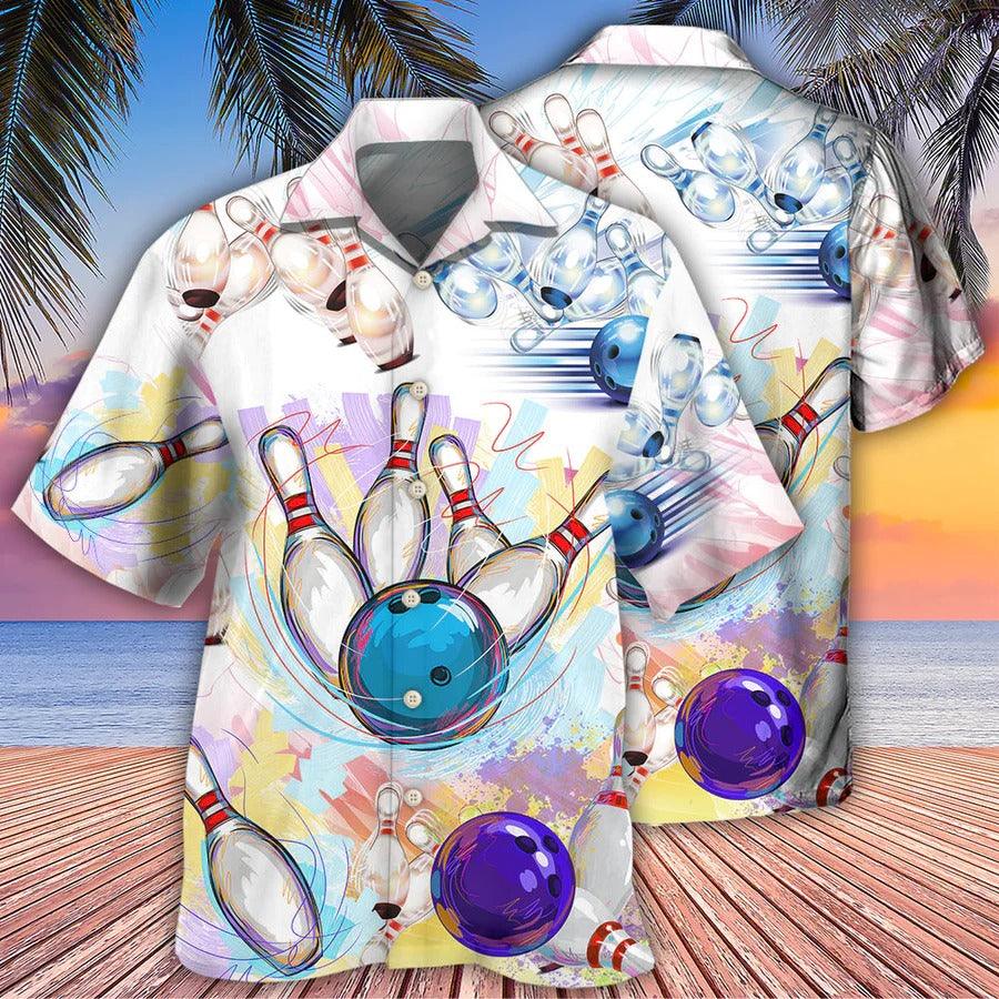 Bowling Hawaiian Shirt, Bowling Painting Hawaiian Shirt, Bowling Roll Aloha Shirt For Men - Perfect Gift For Bowling Lovers, Bowlers - Amzanimalsgift