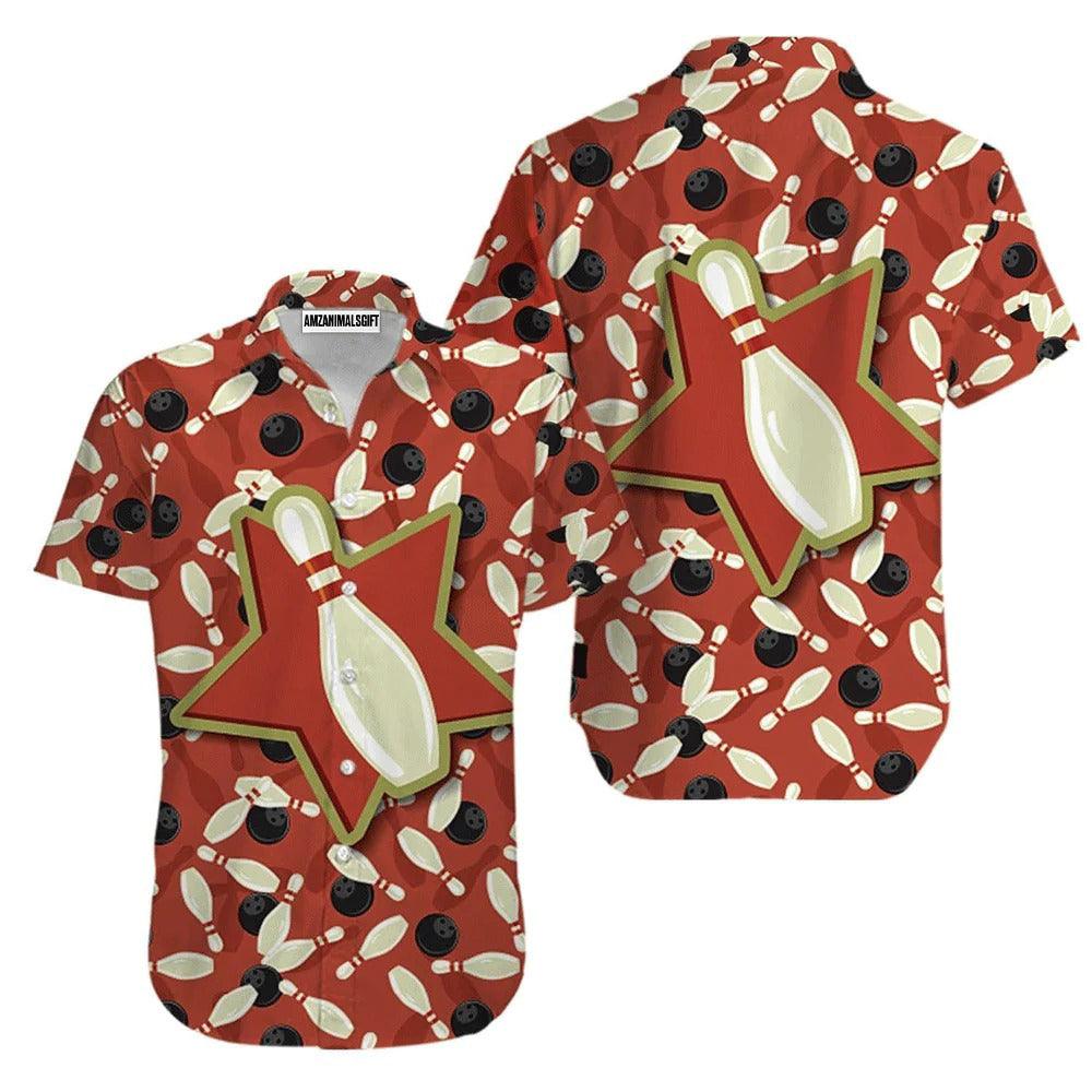 Bowling Hawaiian Shirt, Bowling Star Red Aloha Hawaiian Shirts For Men and Women - Gift For Bowling Lovers, Friend, Family - Amzanimalsgift