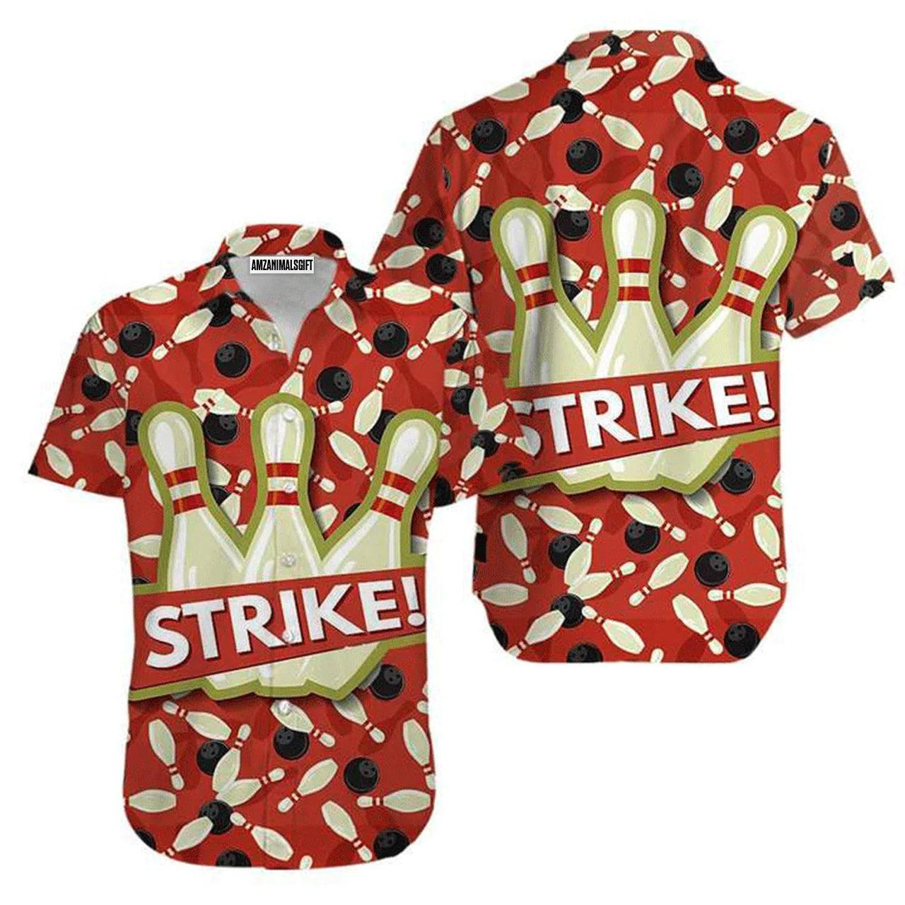 Bowling Hawaiian Shirt, Bowling Strike Red Aloha Hawaiian Shirts For Men and Women - Gift For Bowling Lovers, Friend, Family - Amzanimalsgift