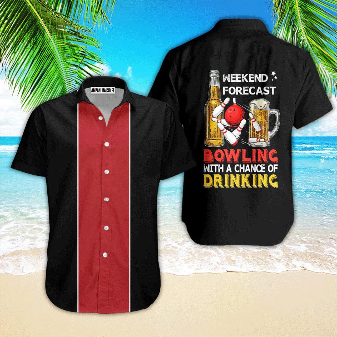 Bowling Hawaiian Shirt, Bowling Weekend Forecast Black Aloha Hawaiian Shirts For Men and Women - Gift For Bowling Lovers, Friend, Family - Amzanimalsgift