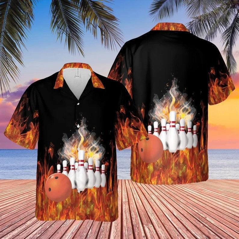 Bowling Hawaiian Shirt, Bowling With Flame Hawaiian Shirt, Aloha Beach Shirt - Perfect Gift For Bowling Lovers, Bowlers - Amzanimalsgift