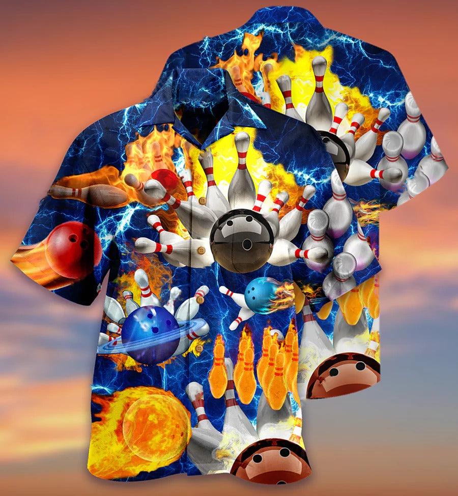 Bowling Hawaiian Shirt, Bowling With Flame Hawaiian Shirt, Earth Planet Bowling Shirt - Perfect Gift For Bowling Lovers, Bowlers - Amzanimalsgift