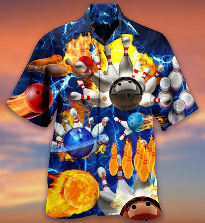 Bowling Hawaiian Shirt, Bowling With Flame Hawaiian Shirt, Earth Planet Bowling Shirt - Perfect Gift For Bowling Lovers, Bowlers - Amzanimalsgift