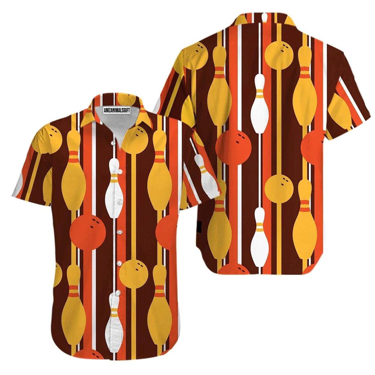 Bowling Hawaiian Shirt, Bowling Yellow Brown Aloha Hawaiian Shirts For Men and Women - Gift For Bowling Lovers, Friend, Family - Amzanimalsgift