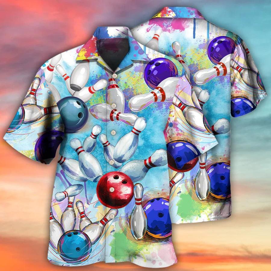 Bowling Hawaiian Shirt, Colorful Bowling Ball And Pins Hawaiian Shirt For Men - Perfect Gift For Bowling Lovers, Bowlers - Amzanimalsgift