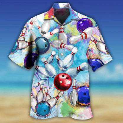 Bowling Hawaiian Shirt, Colorful Bowling Ball And Pins Hawaiian Shirt For Men - Perfect Gift For Bowling Lovers, Bowlers - Amzanimalsgift