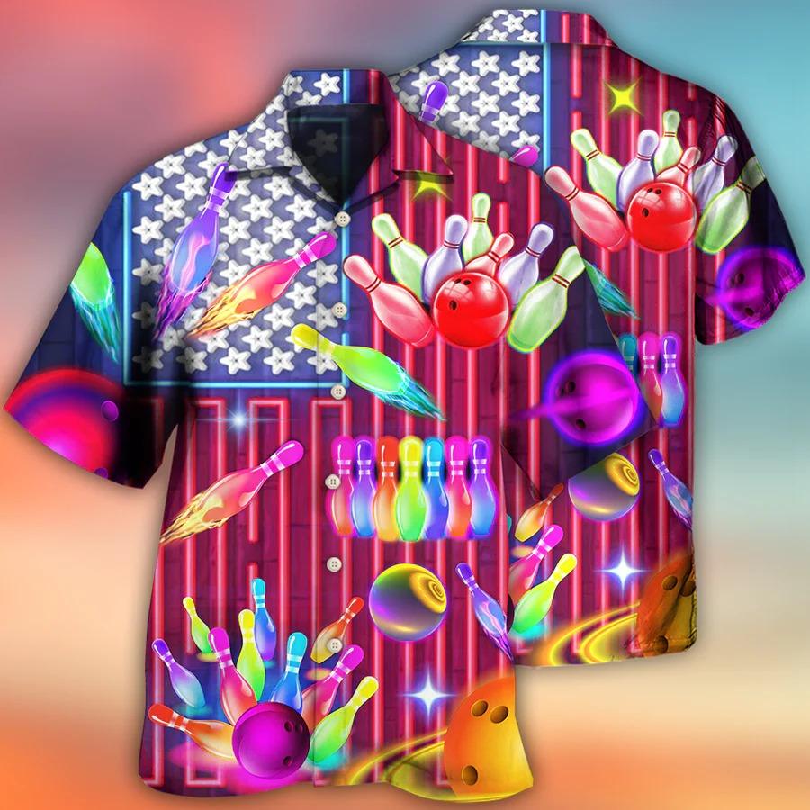 Bowling Hawaiian Shirt, Colorful Bowling Roll Hawaiian Shirt, Bowling Independence Day Aloha Shirt For Men - Perfect Gift For Bowling Lovers, Bowlers - Amzanimalsgift