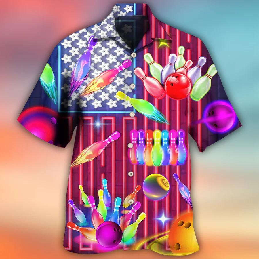 Bowling Hawaiian Shirt, Colorful Bowling Roll Hawaiian Shirt, Bowling Independence Day Aloha Shirt For Men - Perfect Gift For Bowling Lovers, Bowlers - Amzanimalsgift