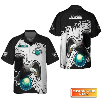 Bowling Hawaiian Shirt Custom Name - American Eagle Bowling Team Personalized Aloha Hawaiian Shirt - Gift For Friend, Family, Bowling Lovers - Amzanimalsgift