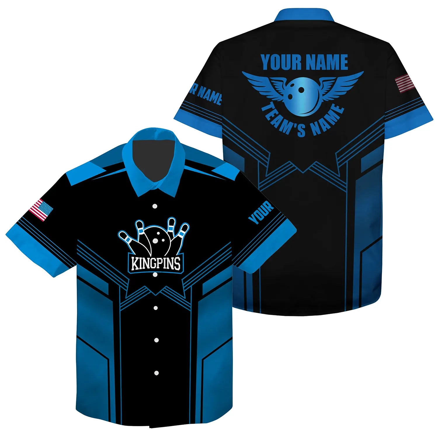 Bowling Hawaiian Shirt Custom Name And Team Name, Blue And Black Bowling Personalized Hawaiian Shirts For Men Women, Team, Bowling Lovers, Bowlers - Amzanimalsgift