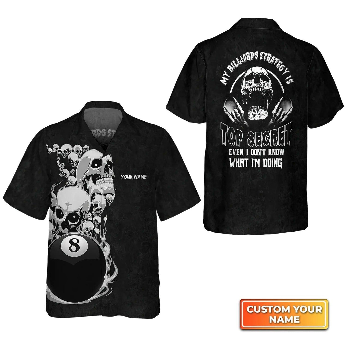 Bowling Hawaiian Shirt Custom Name - Black Skull Bowling Top Secret Personalized Aloha Hawaiian Shirt - Gift For Friend, Family, Bowling Lovers - Amzanimalsgift