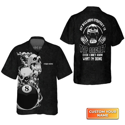 Bowling Hawaiian Shirt Custom Name - Black Skull Bowling Top Secret Personalized Aloha Hawaiian Shirt - Gift For Friend, Family, Bowling Lovers - Amzanimalsgift