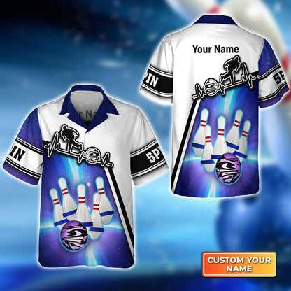 Bowling Hawaiian Shirt Custom Name - Blue Bowling 5 Pins Personalized Aloha Hawaiian Shirt - Gift For Friend, Family, Bowling Lovers - Amzanimalsgift