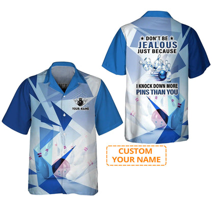 Bowling Hawaiian Shirt Custom Name - Blue Pattern Bowling Personalized Aloha Hawaiian Shirt - Gift For Friend, Family, Bowling Lovers