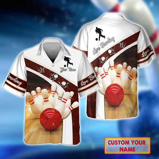 Bowling Hawaiian Shirt Custom Name - Bowling Strike Hit With Fire Explosion Personalized Aloha Hawaiian Shirt - Gift For Friend, Family, Bowling Lovers - Amzanimalsgift