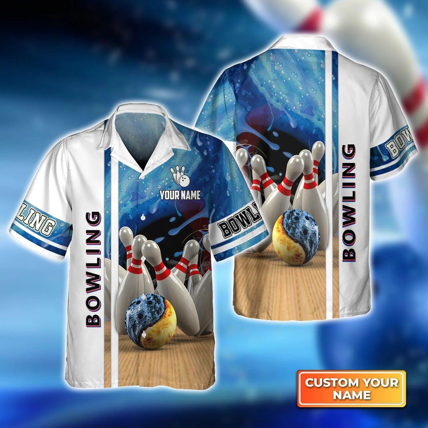 Bowling Hawaiian Shirt Custom Name - Bowling Strike In Water Personalized Aloha Hawaiian Shirt - Gift For Friend, Family, Bowling Lovers - Amzanimalsgift