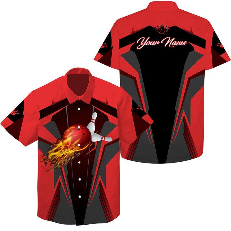 Bowling Hawaiian Shirt Custom Name, Flame Bowling Ball and Pins Personalized Hawaiian Shirt For Men Women, Team, Bowling Lovers, Bowlers - Amzanimalsgift