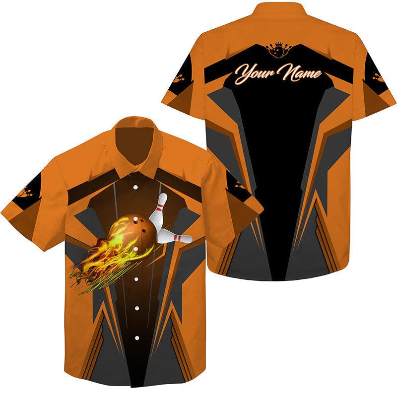 Bowling Hawaiian Shirt Custom Name, Flame Bowling Ball and Pins Personalized Shirt For Men Women, Bowling Lovers - Amzanimalsgift