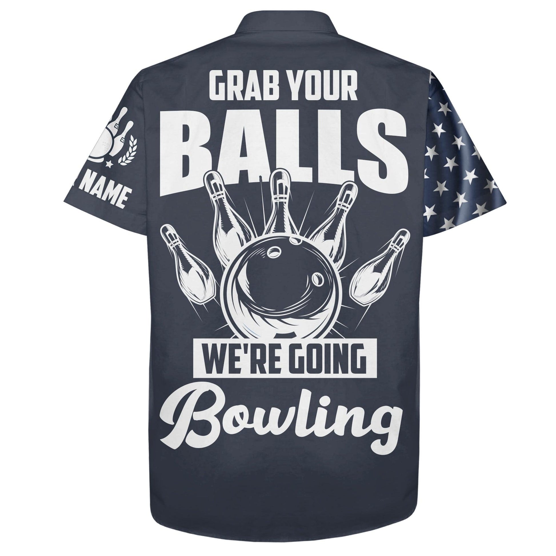 Bowling Hawaiian Shirt Custom Name, Grab Your Balls We're Going Bowling USA Flag Personalized Shirt For Men Women, Team, Bowling Lovers, Bowlers - Amzanimalsgift