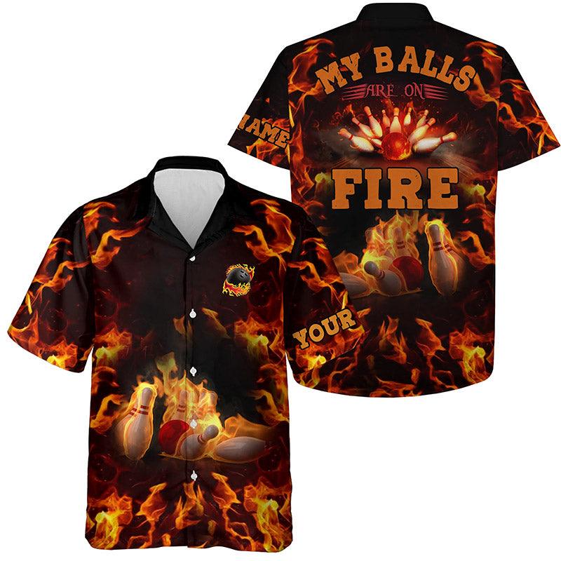 Bowling Hawaiian Shirt Custom Name - My Balls Are On Fire Bowling Personalized Shirt For Men Women, Team, Bowling Lovers, Bowlers - Amzanimalsgift