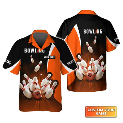 Bowling Hawaiian Shirt Custom Name - Perfect Orange Strike Bowling Personalized Aloha Hawaiian Shirt - Gift For Friend, Family, Bowling Lovers - Amzanimalsgift