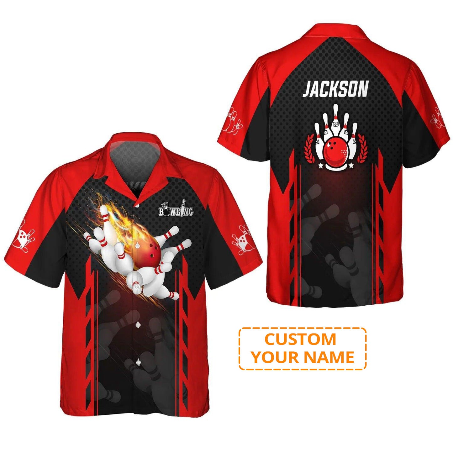 Bowling Hawaiian Shirt Custom Name - Red Bowling Ball On Fire Personalized Aloha Hawaiian Shirt - Gift For Friend, Family, Bowling Lovers