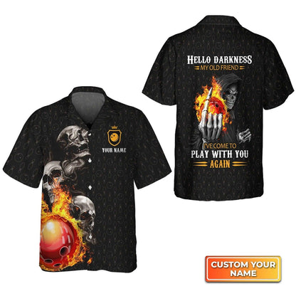 Bowling Hawaiian Shirt Custom Name - Skull Hello Darkness My Old Friend Skittles Personalized Aloha Hawaiian Shirt - Gift For Friend, Family, Bowling Lovers - Amzanimalsgift