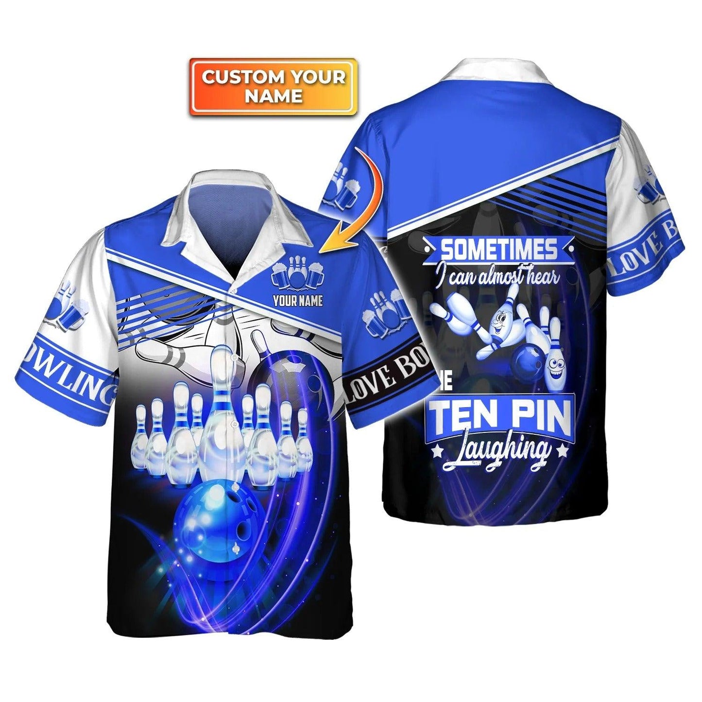 Bowling Hawaiian Shirt Custom Name - Sometime I Can Almost Hear The Ten Pin Laughing Personalized Aloha Hawaiian Shirt - Gift For Friend, Family, Bowling Lovers - Amzanimalsgift